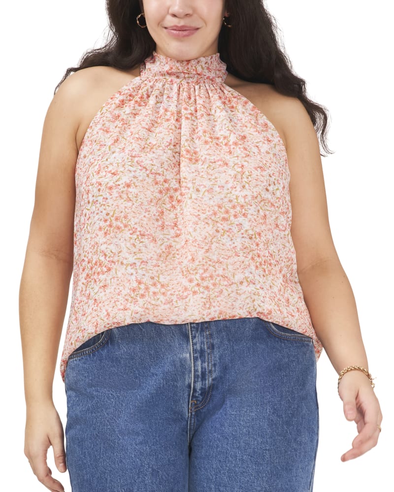 Front of a model wearing a size 1X S/L HALTER TIE BACK TOP in NEW IVORY by 1.State. | dia_product_style_image_id:294064